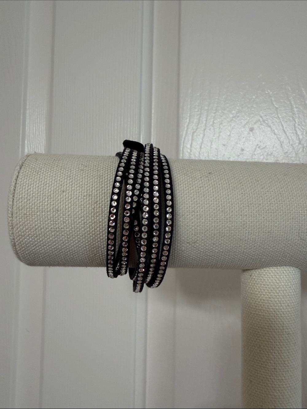 Touchstone Crystal Black Wrap Bracelet with Clear Crystals